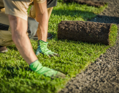 Laying turf by hand