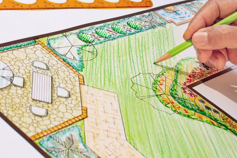 A person drawing a garden design